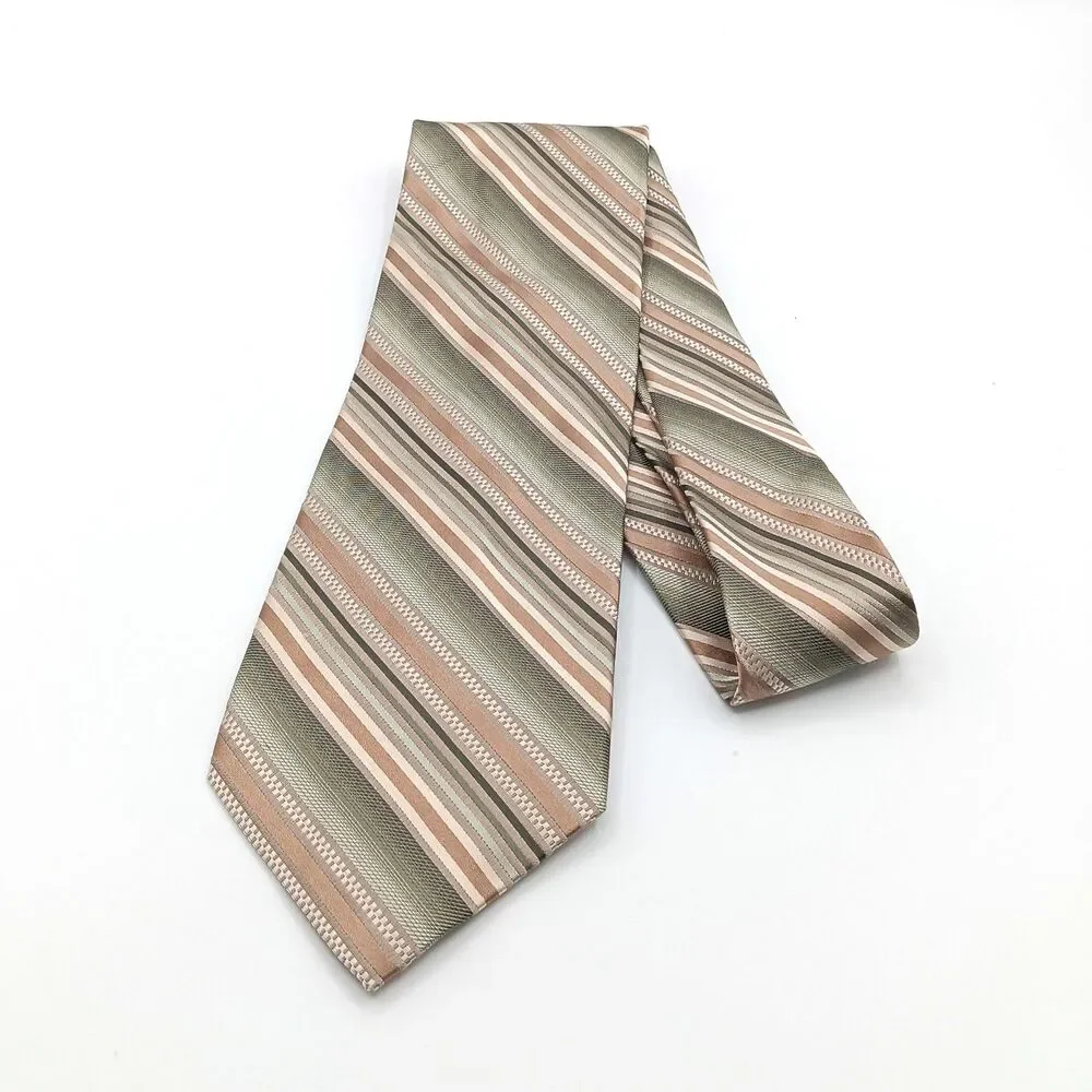 Platinum Designs Silk Tie Mens XL 66.5” Green Gold Thin Stripe Designer Wide New